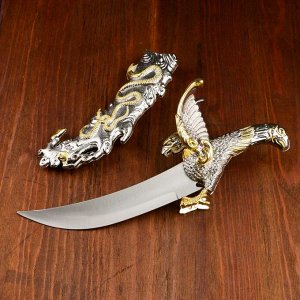 Сувенирный нож. рукоять в форме орла на охоте. на ножнах змея. 34 см