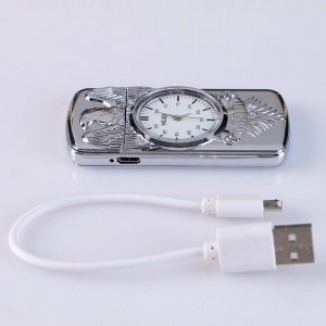 Зажигалка электронная "Орёл", спираль, часы с подсветкой, от USB