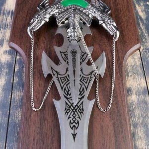 Сувенирный меч на планшете, клинок 64 см, рукоять Двуглавый дракон