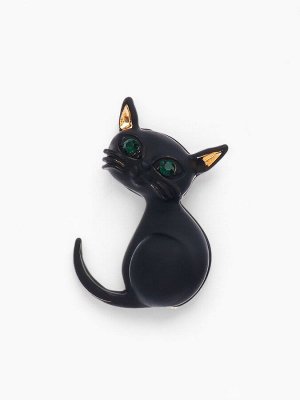 Брошь «Котёнок», цвет чёрный глянцевый в золоте
