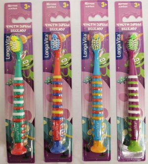 Зубная щетка Детская LONGA VITA kids, 3+, Инопланетянин, Жесткость - Мягкая. Удобная ручка с прорезиненными вставками, присоска для гигиеничного хранения, цветовое поле для дозирования пасты. пр.Китай