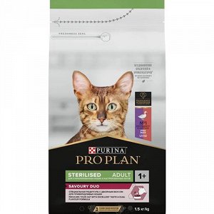 Pro Plan для кошек Sterilised Savoury Duo для кастрированных и стерилизованных Утка Печень 1,5кг