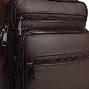 Сумка мужская на молнии, 3 наружных кармана, с ручкой, длинный ремень, коричневая