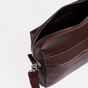 Сумка планшет мужская TEXTURA на молнии, наружный карман, коричневая