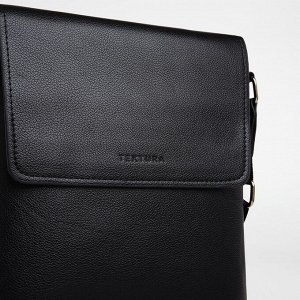 Сумка планшет мужская TEXTURA, 2 отдела на молнии, 2 наружных кармана, чёрная
