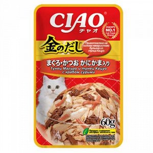 INABA Ciao Kinnodashi пауч 60гр для кошек Тунец Краб сурими в желе
