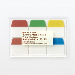 MUJI Index Sticky Notes – прочные квадратные стикеры-индексы из плотной плёнки, 5 цветов, по 10 штук в 6 полосках