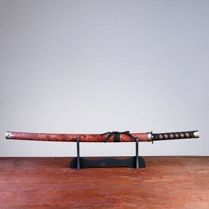 Сувенирное оружие «Катана на подставке». цветочный узор на ножнах. 89см