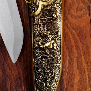 Сувенирный нож, рукоять под дерево с головой лося, ножны расписные, 6х32 см