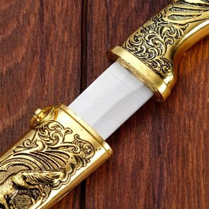 Сувенирный нож, рукоять под золото, расписная объемная, на ножнах пес, 5х30 см