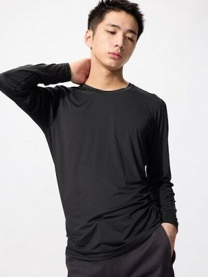 UNIQLO - тонкий лонгслив из материала Airism - 09 BLACK