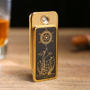 Зажигалка электронная &quot;Корабль&quot;, USB, спираль, слайдер, чёрная, 7.5х12 см