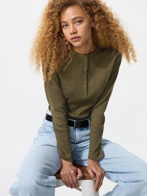 UNIQLO - хлопковая кофта Henley - 56 OLIVE