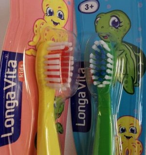 Зубная щетка Детская LONGA VITA kids. 3+, Забавные зверята. Мягкая щетина, поверхность для чистки языка, эргономичная ручка. арт S-138 пр.Китай