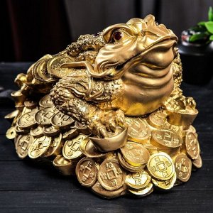 Копилка "Жаба на монетах", глянец, золотистый цвет, 24 см