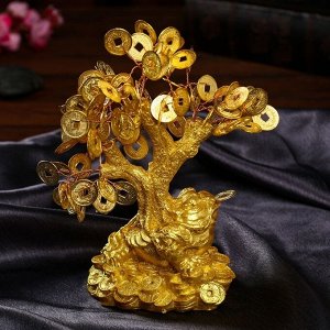 Бонсай денежное дерево "Золотая жаба на монетах" 90 монет 18,5х18х9,5 см