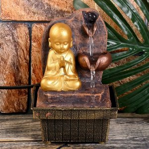 Фонтан настольный от сети "Маленький будда медитирует у водопада" 18,5х12,5х12,5 см