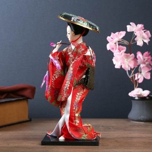 Кукла коллекционная "Японка с цветочной ветвью и в шляпе"