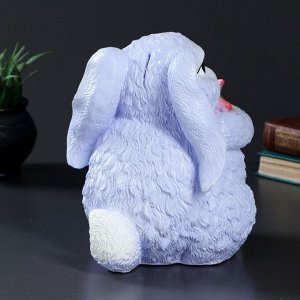 Копилка "Кролик с цветком" большой 24см голубой