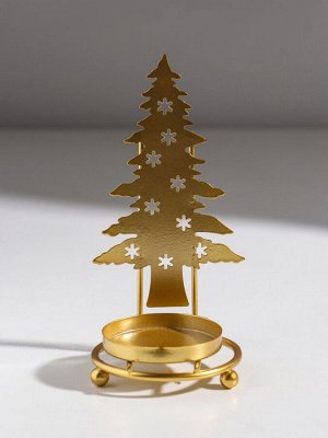 Подсвечник на 1 свечу «Ёлочка со звёздами», металл под золото, d=5 см, 6.5x6.5x13.5 см