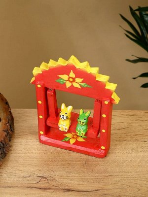 Сувенир «Зайки на качелях», 10x3.5x15 см, дерево, красный