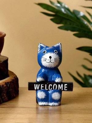 Сувенир «Кот с табличкой WELCOME», 8x4x10 см, дерево, синий