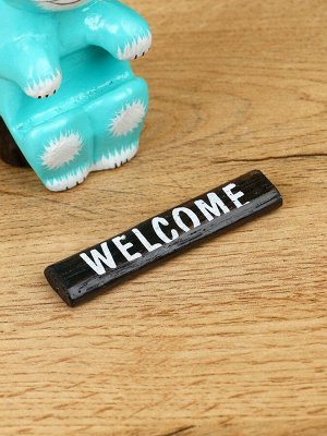 Сувенир «Кот с табличкой WELCOME», 8x4x10 см, дерево, бирюзовый
