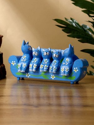 Сувенир «Кошачье семейство», 20x5x10 см, дерево, синий