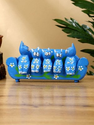 Сувенир «Кошачье семейство», 20x5x10 см, дерево, синий