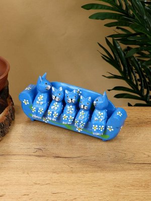 Сувенир «Кошачье семейство», 20x5x10 см, дерево, синий