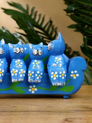 Сувенир «Кошачье семейство», 20x5x10 см, дерево, синий