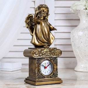 Часы настольные "Ангел с фонариком", цвет золото, h=25 см