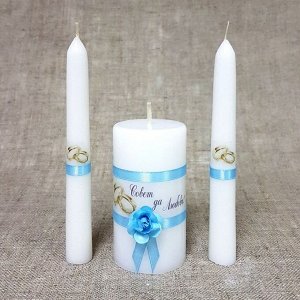 Набор свечей "Совет да любовь с розой" голубой: Родительские свечи 1,8х15;Домашний очаг 5,2х9,5   24