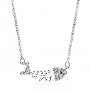 CRYSTAL SHIK Женское колье-цепь под серебро на шею с кулоном "Рыбка"