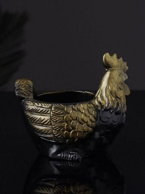 Фигурное кашпо для цветов «Курица», 64 мл, 10x9x6 см, гипс, цвет чёрное золото