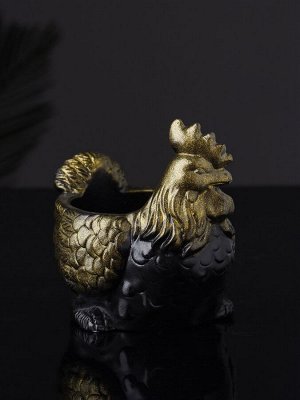 Фигурное кашпо для цветов «Курица», 64 мл, 10x9x6 см, гипс, цвет чёрное золото