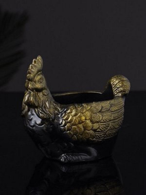Фигурное кашпо для цветов «Курица», 64 мл, 10x9x6 см, гипс, цвет чёрное золото
