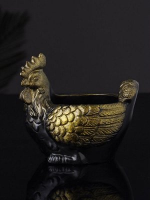 Фигурное кашпо для цветов «Курица», 64 мл, 10x9x6 см, гипс, цвет чёрное золото