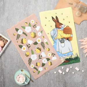 Набор кухонных полотенец «Доляна» Bee and bunny, 2 шт., 28x46 см, 100% хлопок, рогожка 160 г/м²