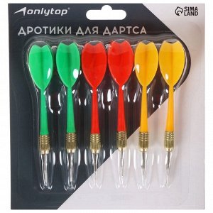 ONLITOP Дротики для дартса ONLYTOP, 6 шт., металлический наконечник, вес 6 г, цвет МИКС