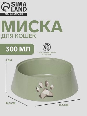 Миска "Мур-мяу" для кошек 0.3 л, 14.5x14.5x4 см, фисташковая