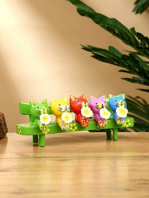 Сувенир «Котята на скамейке», 19x8x6 см, дерево, зелёный