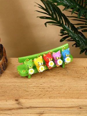 Сувенир «Котята на скамейке», 19x8x6 см, дерево, зелёный