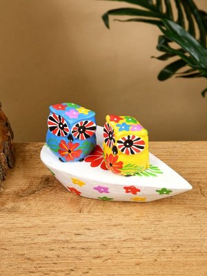 Сувенир «Пара совят», 14x7x9 см, дерево, жёлтый, синий
