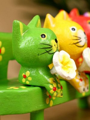 Сувенир «Котята на скамейке», 19x8x6 см, дерево, зелёный