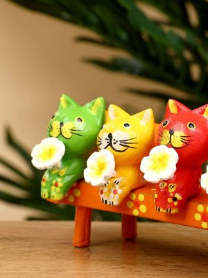Сувенир «Котята на скамейке», 19x8x6 см, дерево, оранжевый