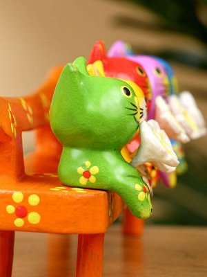 Сувенир «Котята на скамейке», 19x8x6 см, дерево, оранжевый