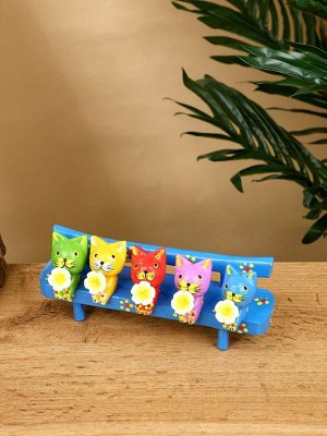 Сувенир «Котята на скамейке», 19x8x6 см, дерево, голубой
