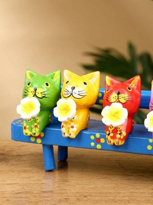 Сувенир «Котята на скамейке», 19x8x6 см, дерево, голубой