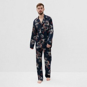 Пижама мужская (рубашка и брюки) KAFTAN "Дракон" размер, синий